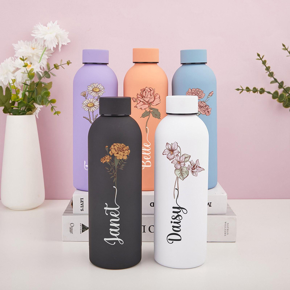 Sports Water Bottle Insulated - 맞춤형 꽃무늬 물병, 휴대용 야외 스포츠